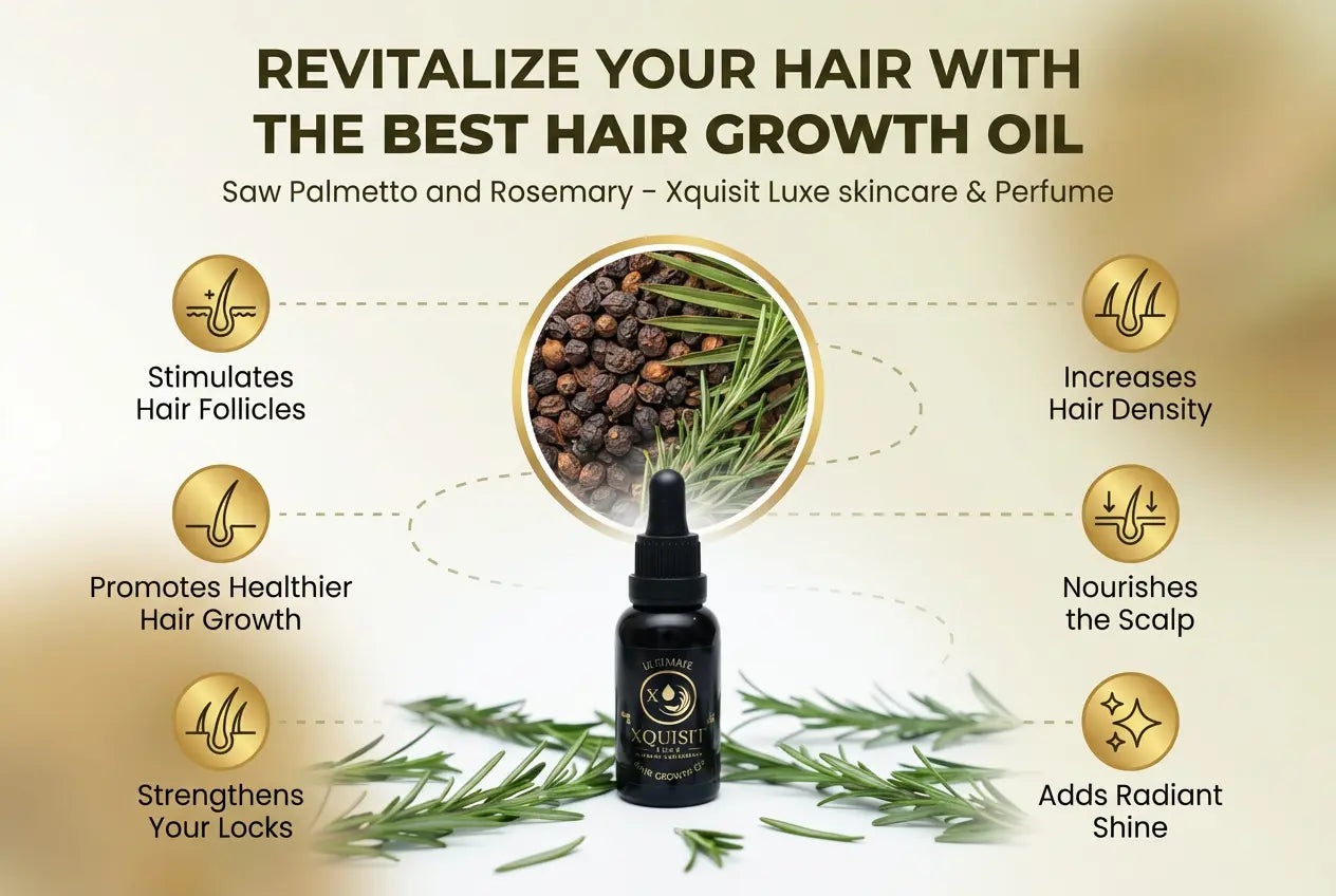 Natural Hair Growth Oil Saw Palmetto and Rosemary Hair Oil Xquisit Luxe skincare & Perfume