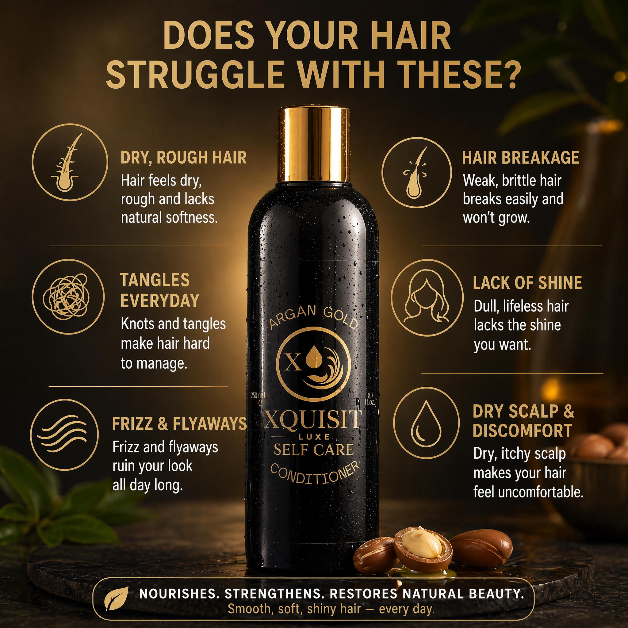 Après-shampoing Argan Gold pour des Cheveux Nourris et Brillants