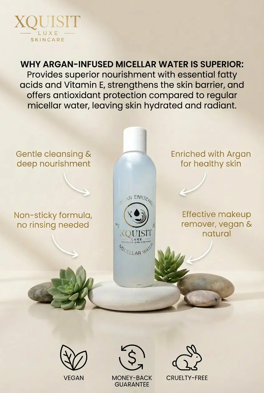Argan micellar water, Effective Makeup remover Xquisit Luxe skincare & Perfume