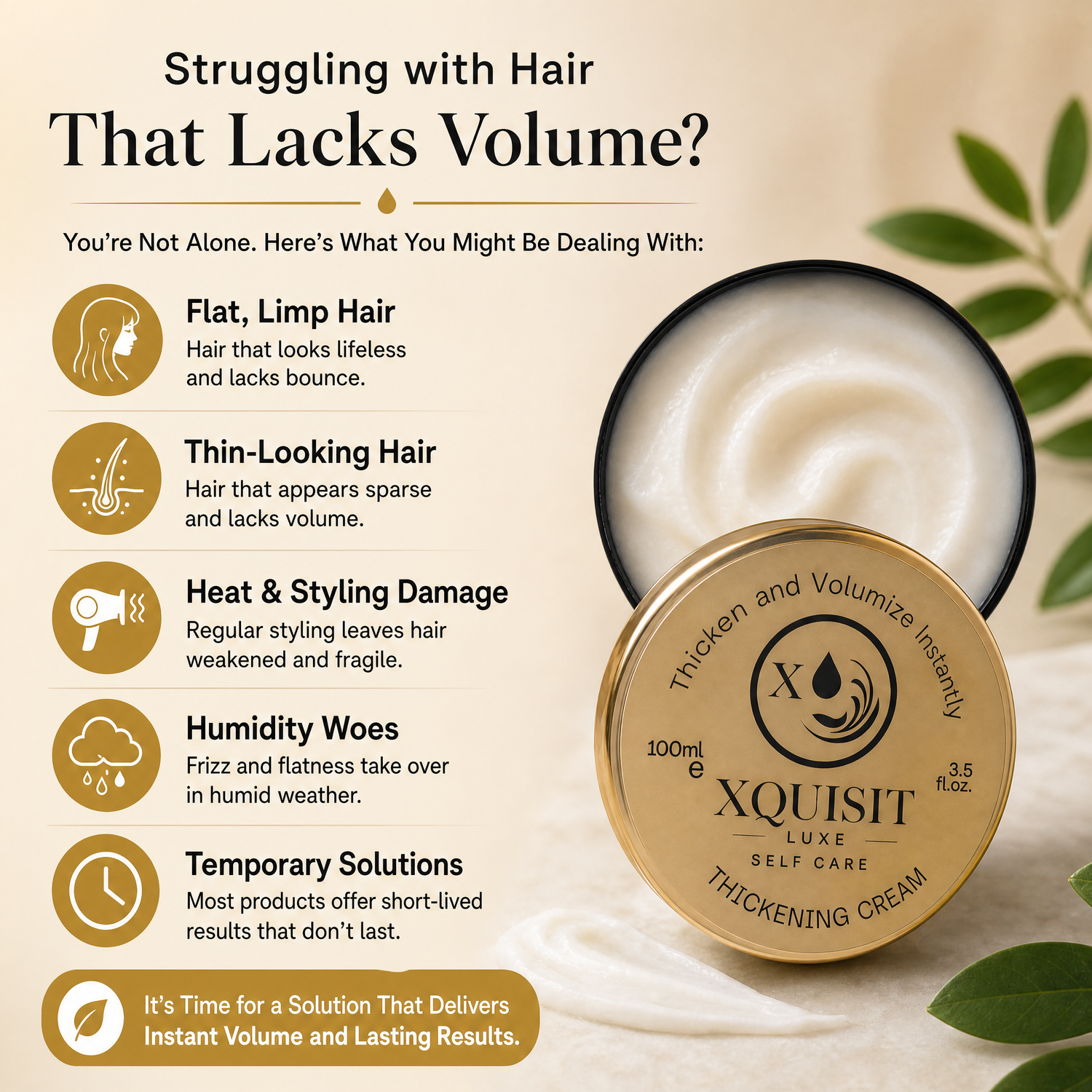 Crème Épaississante pour des Cheveux Plus Épais et Volumineux