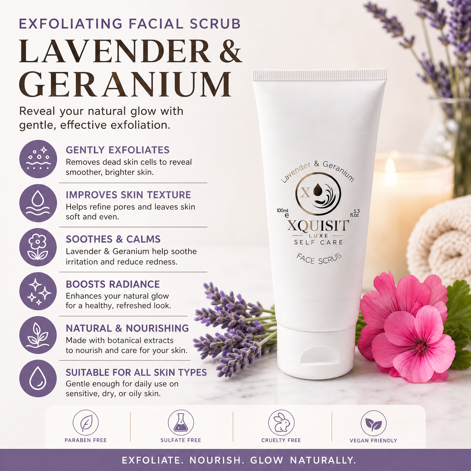 Exfoliating Scrub — Lavender &amp; Geranium for Radiant Skin