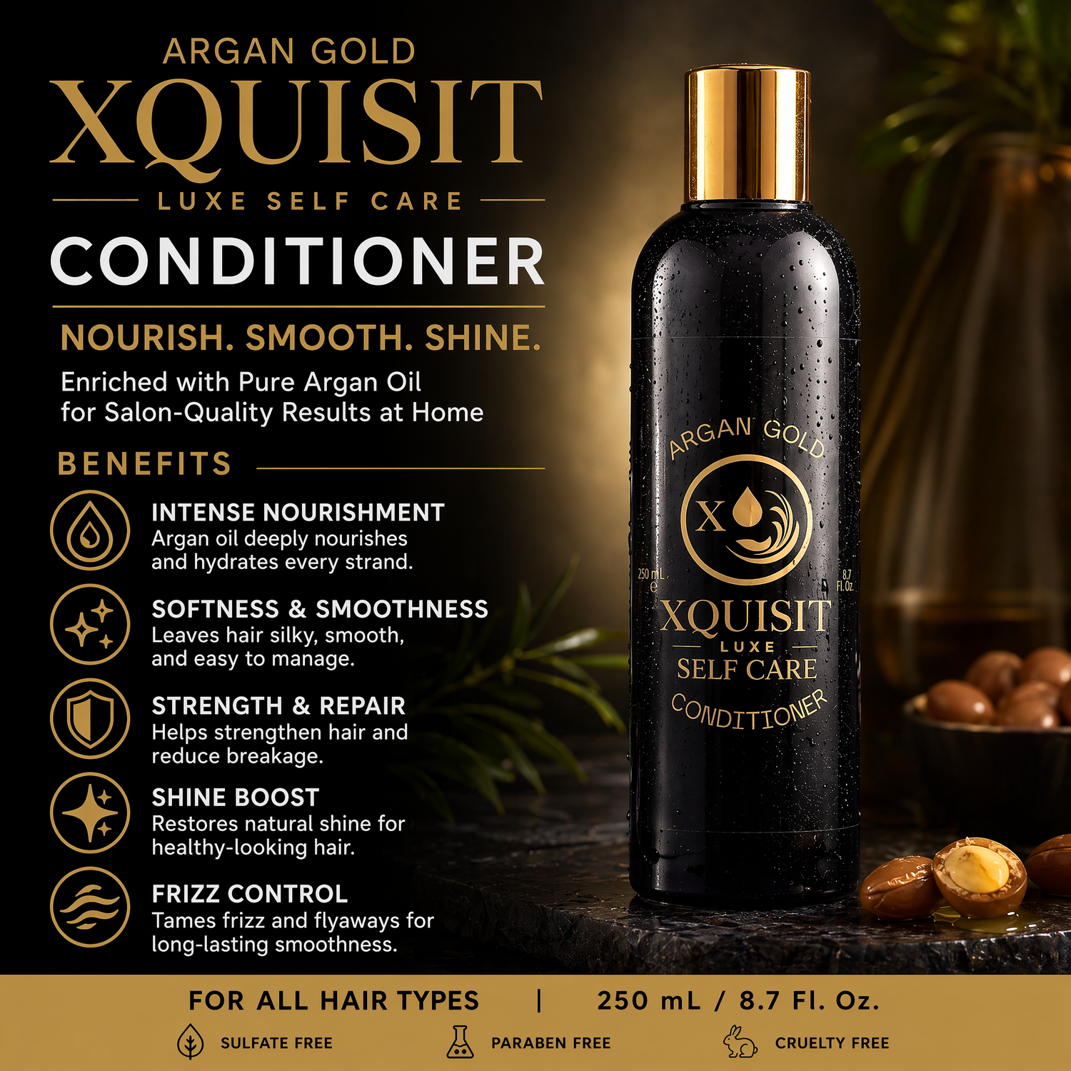 Après-shampoing Argan Gold pour des Cheveux Nourris et Brillants