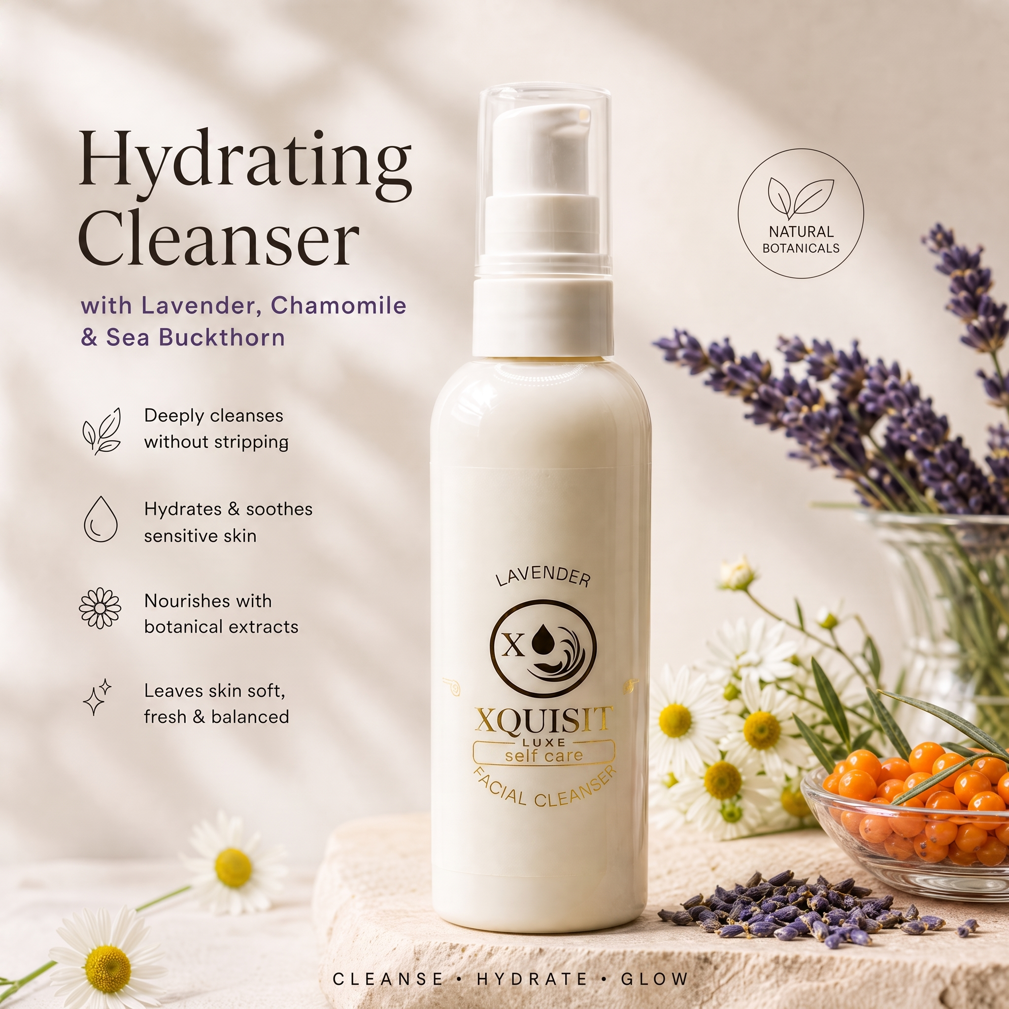 Nettoyant hydratant à la lavande, à la camomille et à l&