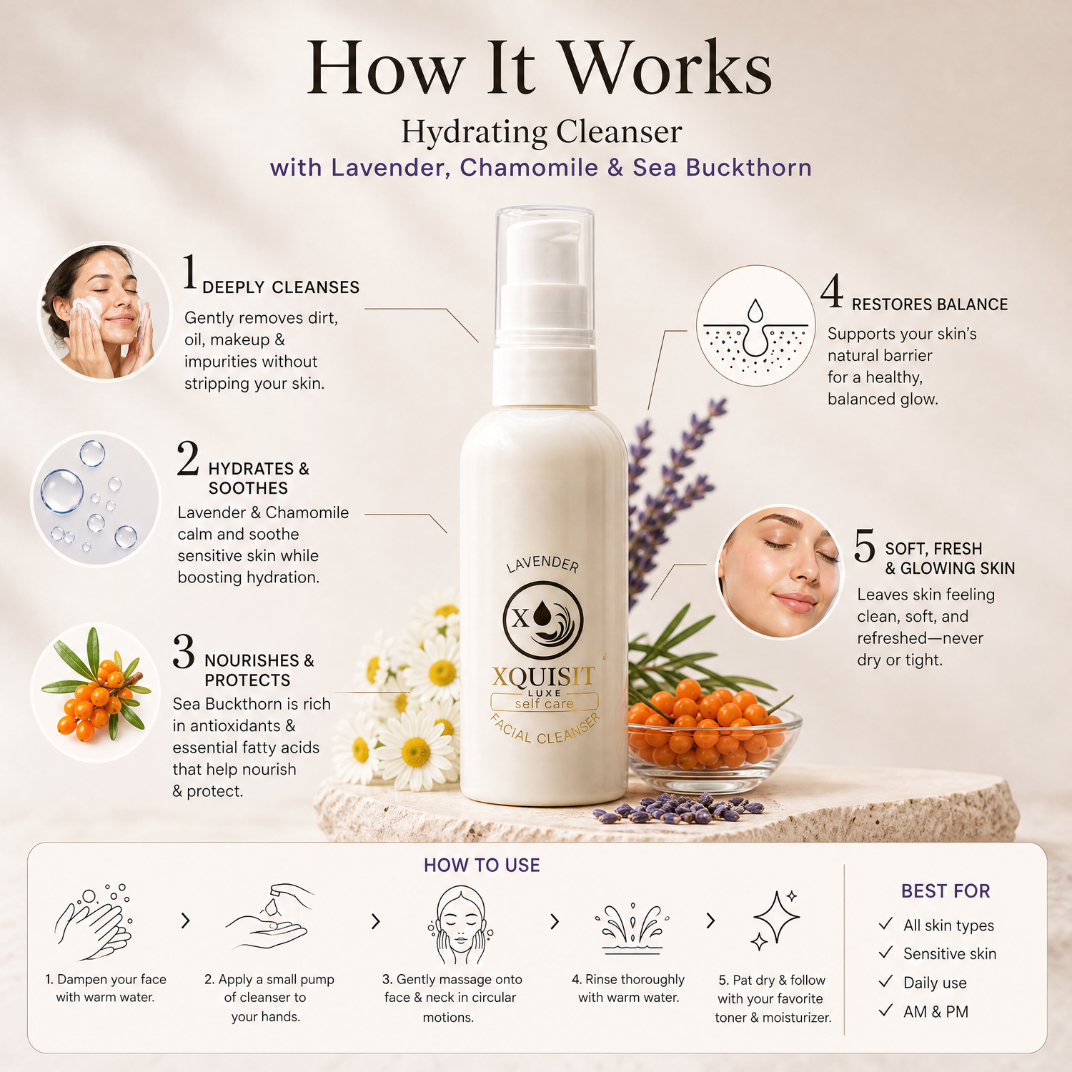 Nettoyant hydratant à la lavande, à la camomille et à l&