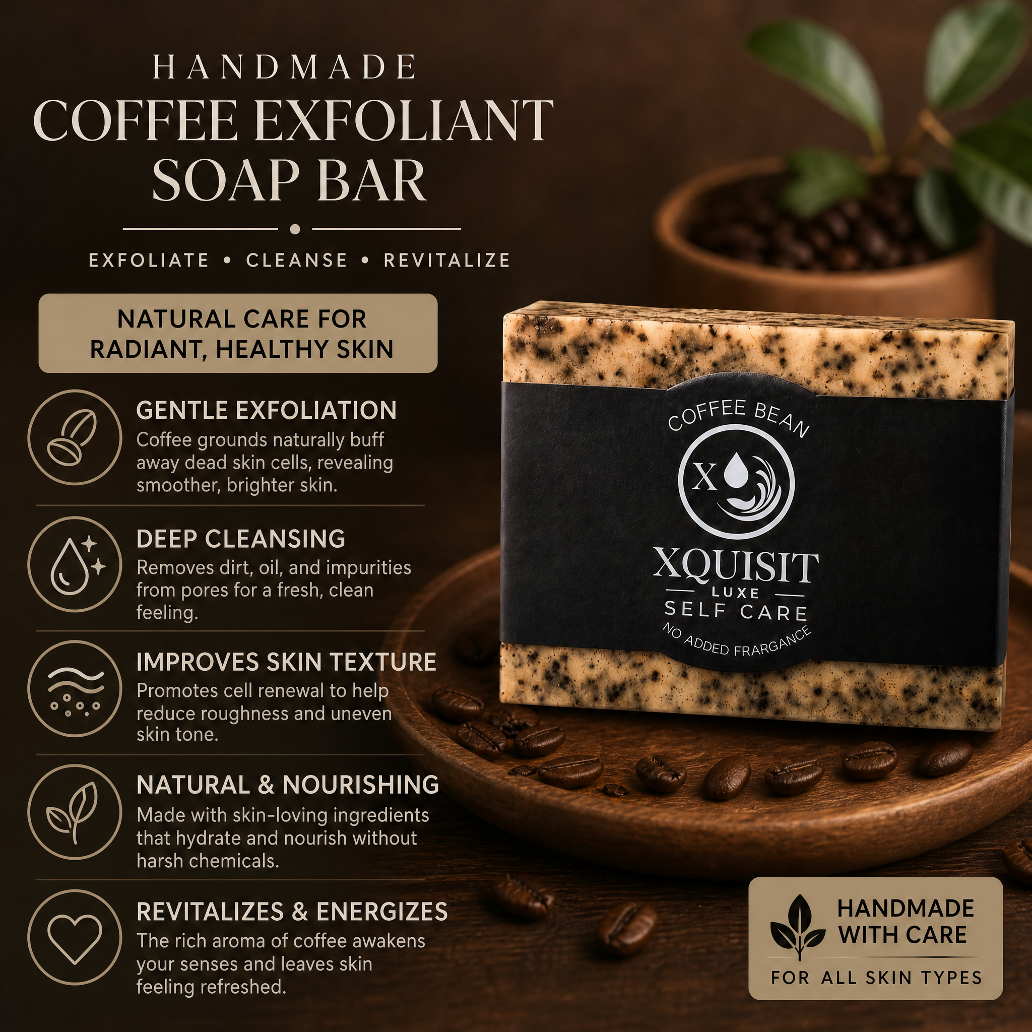 Savon exfoliant au café fait à la main - Soin naturel pour la peau