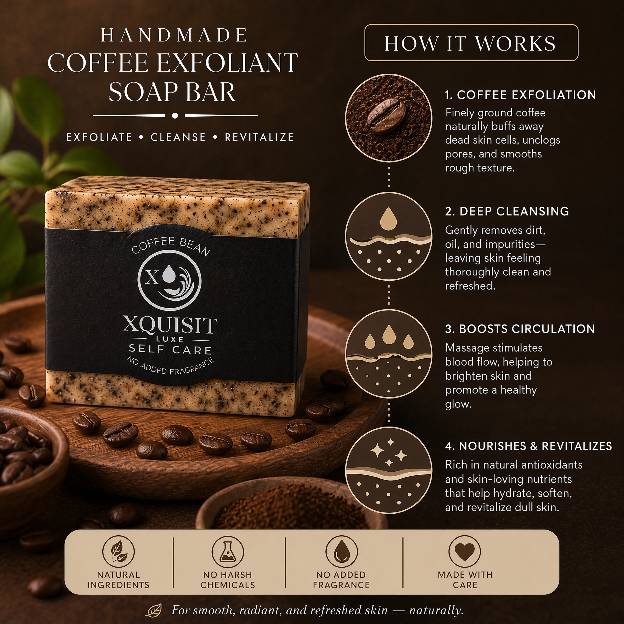 Savon exfoliant au café fait à la main - Soin naturel pour la peau