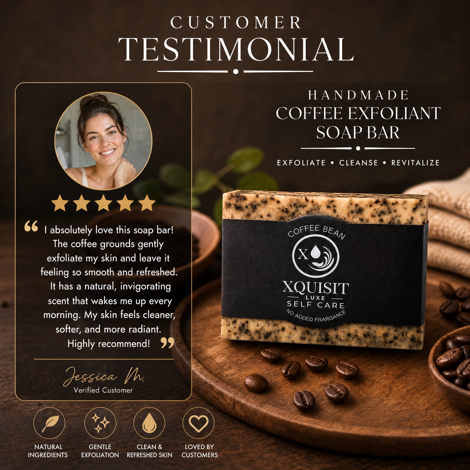 Savon exfoliant au café fait à la main - Soin naturel pour la peau