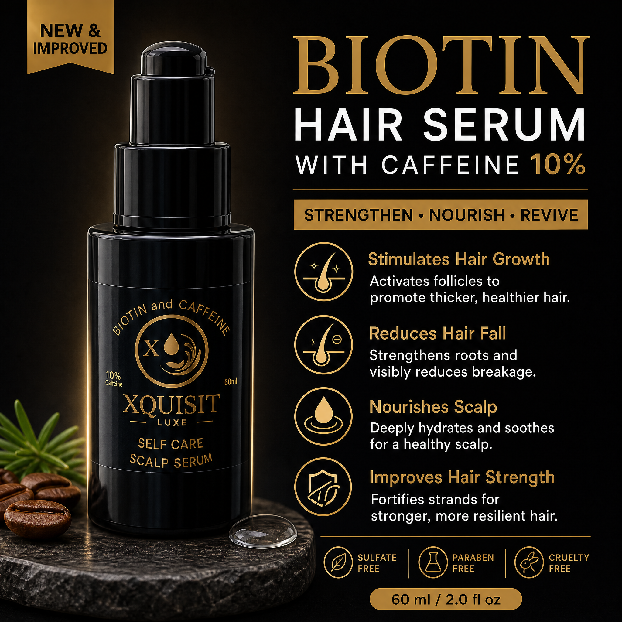 Biotin Hair Serum with Caffeine 10% — Healthy Hair Growth Xquisit Luxe