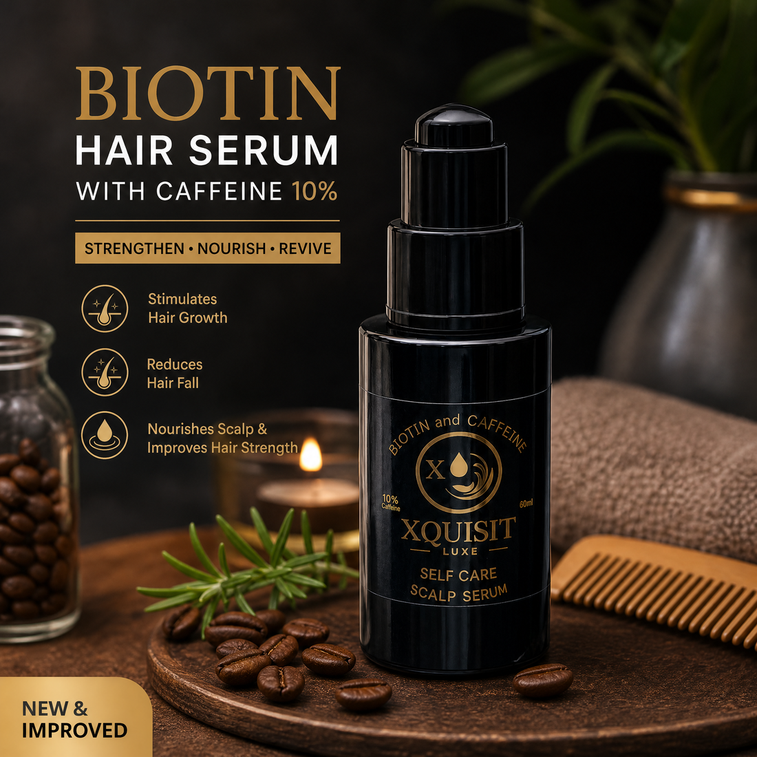 Biotin Hair Serum with Caffeine 10% — Healthy Hair Growth Xquisit Luxe