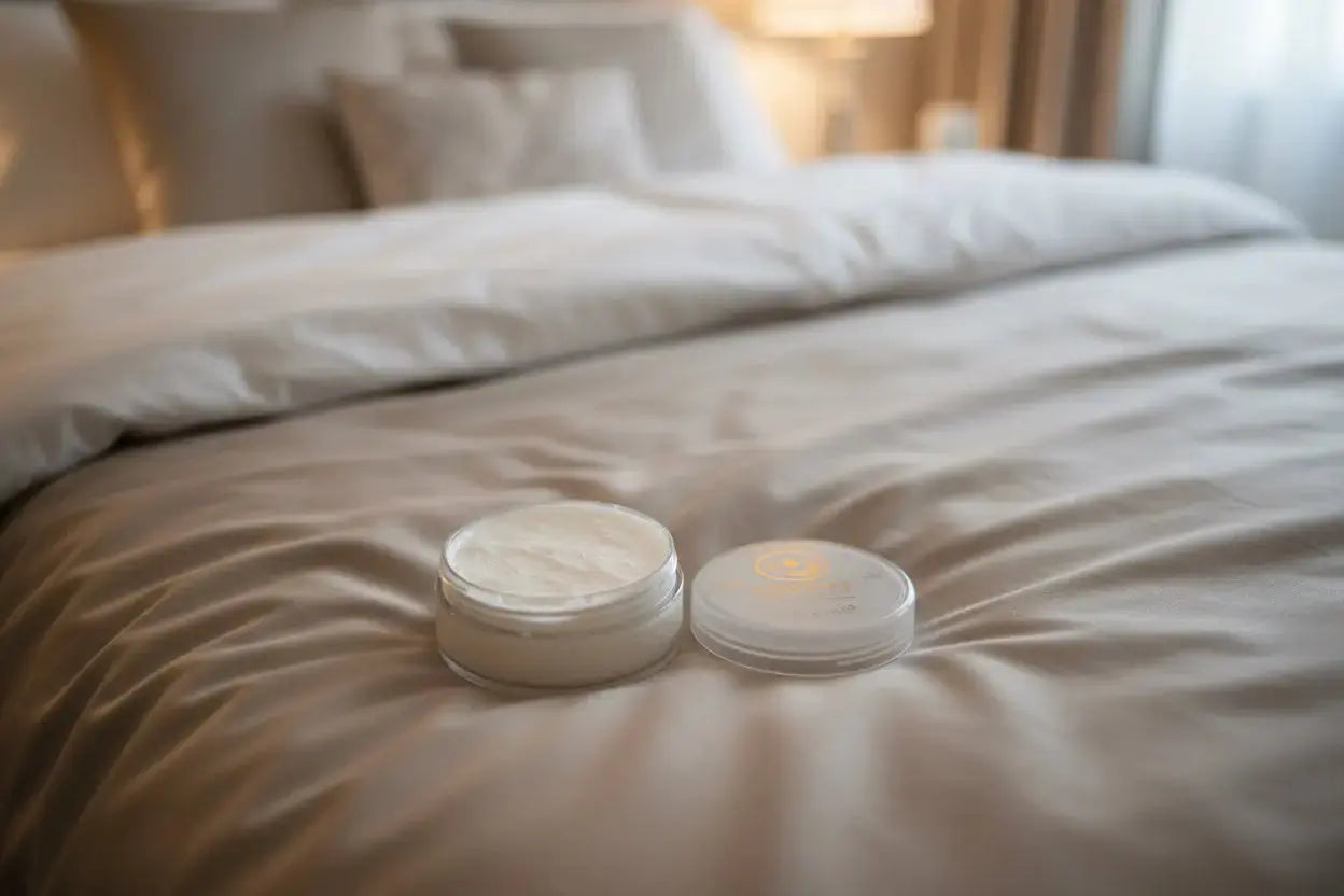 xquisit luxe body butter on top of the bed 