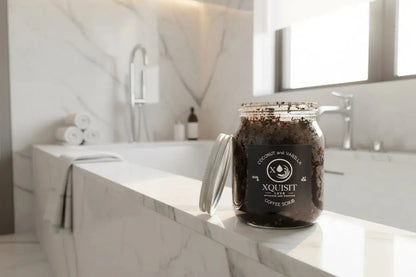 Jar of coffee scrub with &