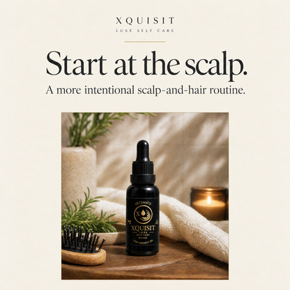 Start at the scalp. A more intentional scalp-and-hair routine. — real Xquisit bottle photograph